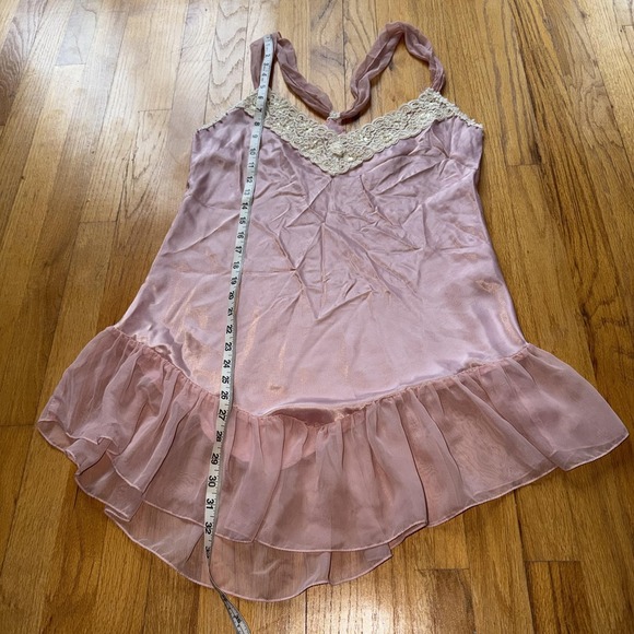 Vintage Dentelle Slip Dress L Pink Satin Lace Ruffle Hem Chemise‎ USA Lingerie - Picture 12 of 12